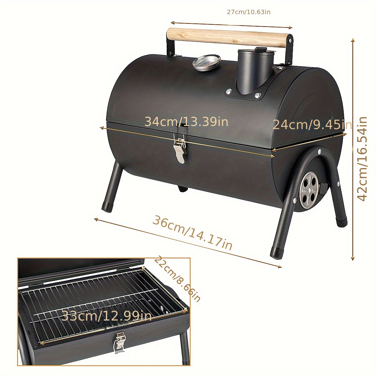  portable charcoal grill multi functional metal bbq with lacquered wooden handle and kickstand ideal for camping backyard parties picnics and travel camping grill rustic charcoal grill sturdy charcoal charcoal grill Product details 4