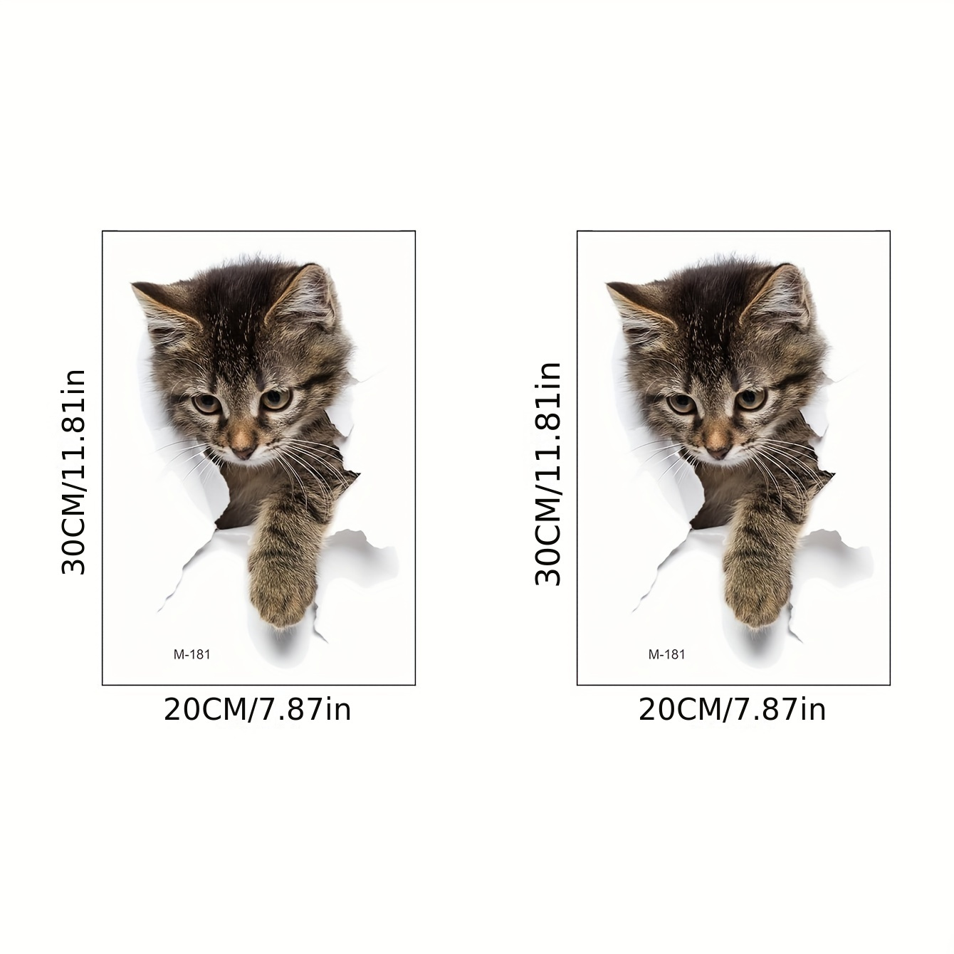 2pcs 3d Cat Wall Decals, Removable Waterproof Vinyl Stickers For Toilet Decor, 7.87x11.81 Inches, Perfect For Winter, New Year