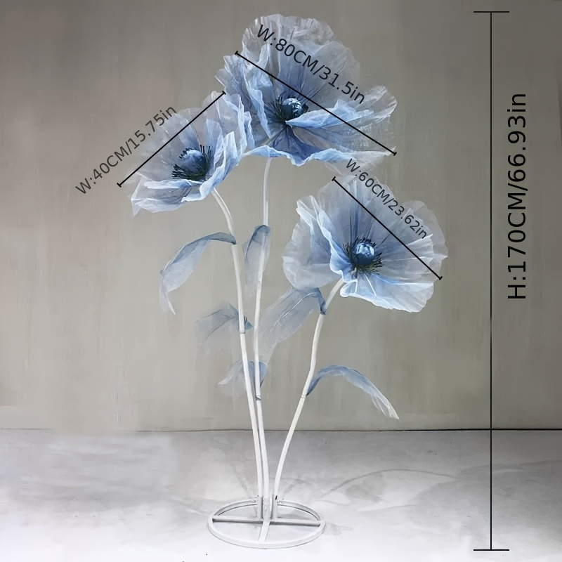 TEMU 1 Set Of 3 Enormous Poppy Flowers | Artificial Screen Flowers With Stems And Base, Ideal For Home Decoration, Shopping Mall Window Decoration,