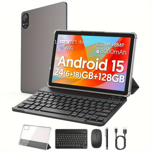 imagen del artículo tablet 15, procesador de 5 , tablet de 10.1 pulgadas - 24gb (6gb + 18gb) + 128gb rom, cámaras duales de 2mp + 8mp, batería de gran capacidad de 8000mah, tablet (con teclado, ratón, y )