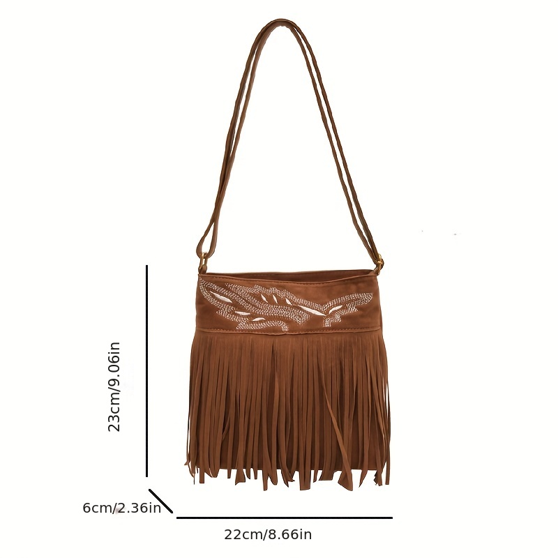 Vintage Bohemian Crossbody Bag, Retro Tassel Grunge Shoulder Bag