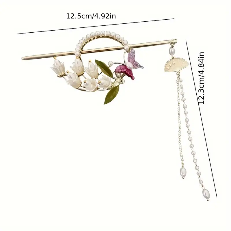 elegant chinese style floral hairpin with tassel elegant hair accessory for women traditional cheongsam and hanfu outfits pearl and leaf design hair accessories for women cheongsam hairstyle cheongsam style intricate   Product details 3