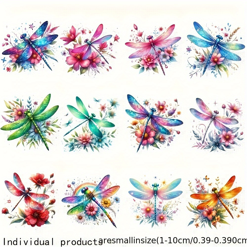 Image of 12pcs Vibrant Dragonfly Iron-on Patches - Diy Fashion Decals For T-shirts, Hats & Bags - Washable & Reusable Vinyl Transfers