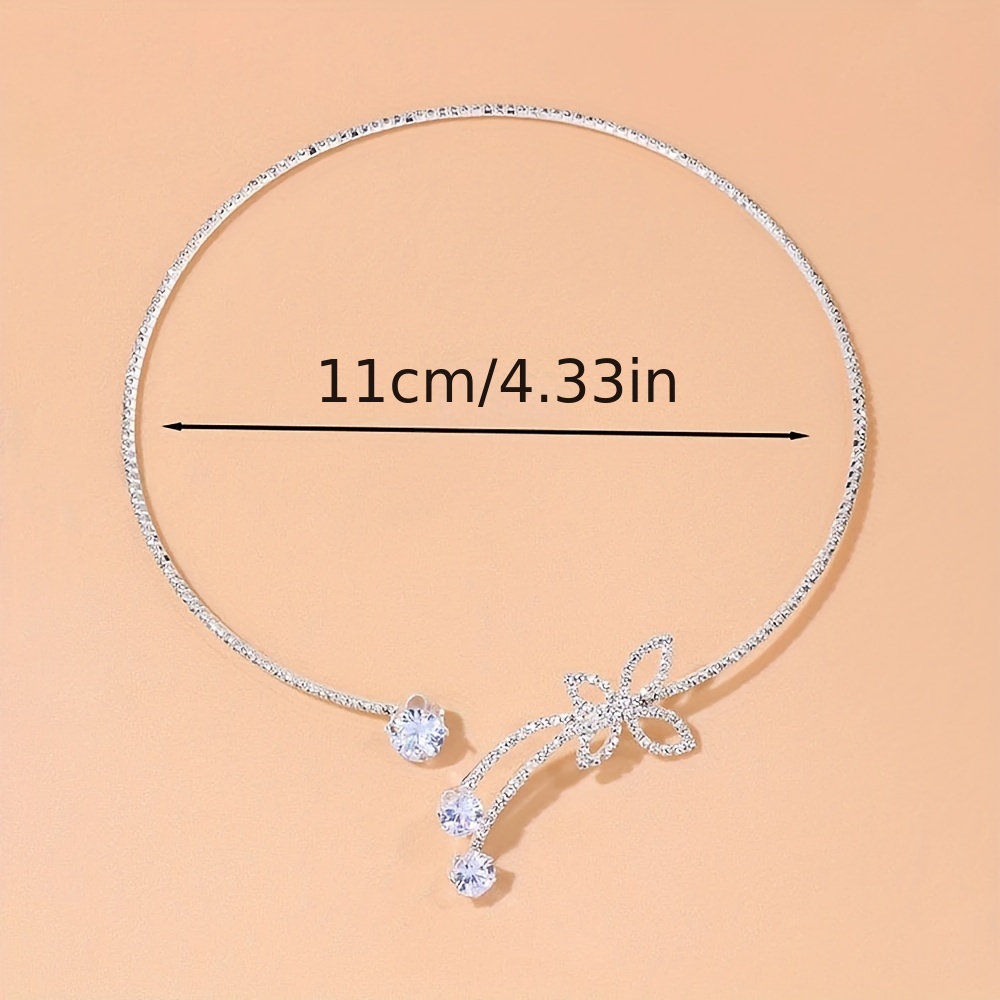 Delicate Glitter Adjustable Silver Choker Necklace, Butterfly Design