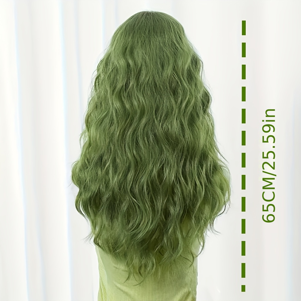 26 inch womens wig y2k curly hair bangs curly grass green - Temu display picture 1