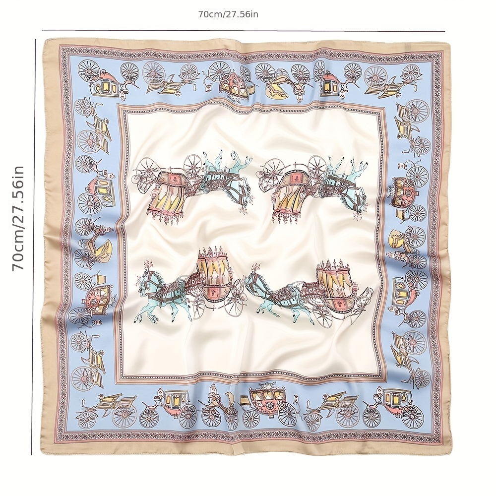 Vintage Carriage Print Satin Square Scarf Bandana Neckerchief Head Wrap