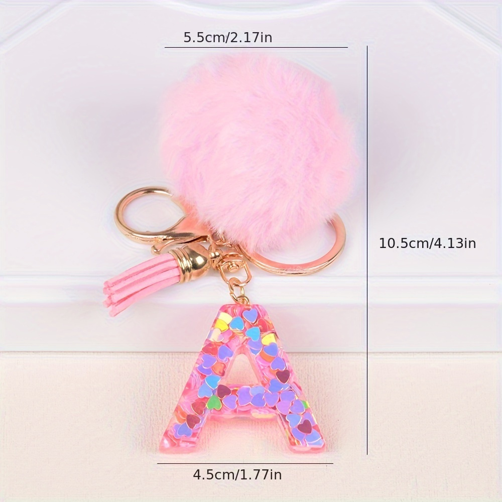 Alphabet Initial Letter Keychain Cute Soft Pom Pom Resin Key - Temu Canada