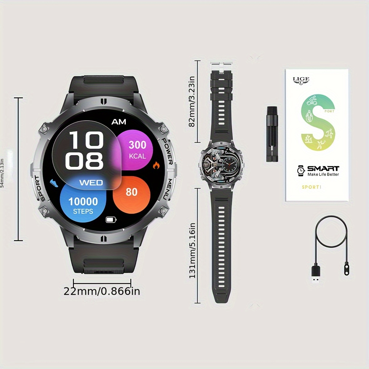 LIGE Smart Watch for Men, AMOLED Touch Screen