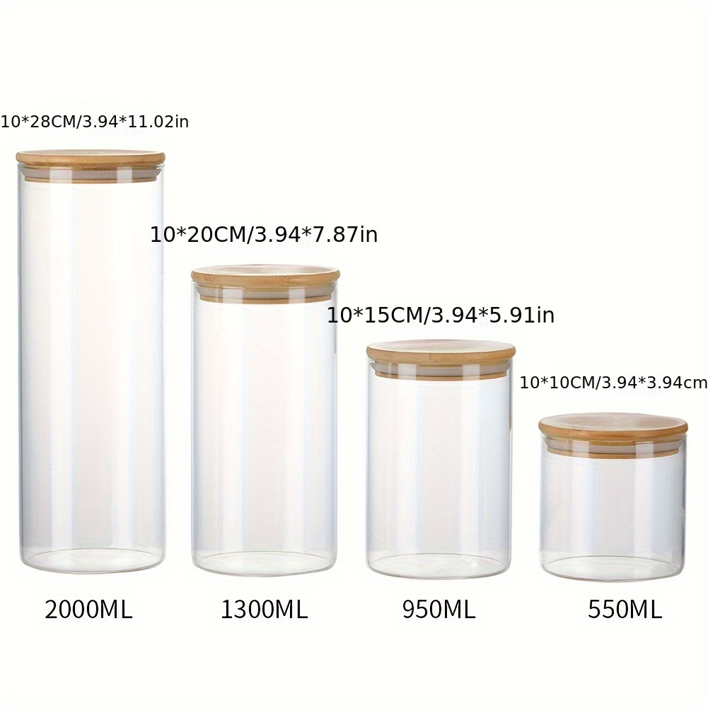 TEMU 4pcs Storage Containers, Glass Storage Jars With Airtight Bamboo Lids, Pasta Food Container, Pasta Spaghetti Canister, Cylinder Jars, For Sugar,