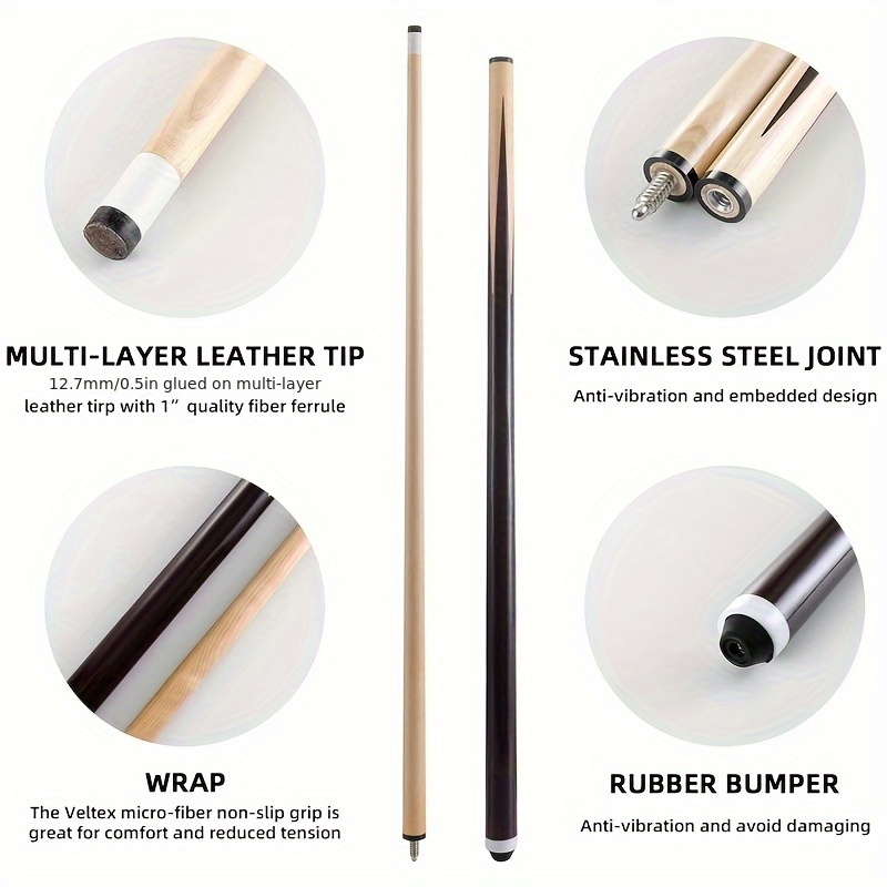 Wooden Snooker/Pool Cues Billiard Sticks 2-Section for Beginners