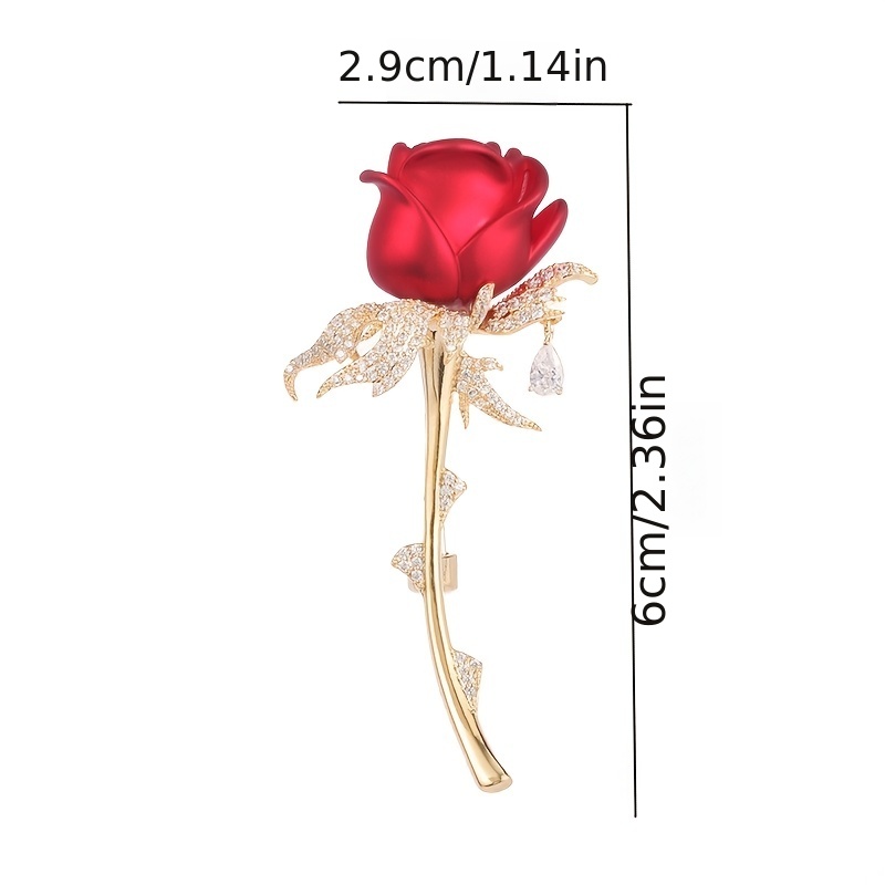 Crystal Red Rose Brooch Pin Flower Brooches for Women Valentine's