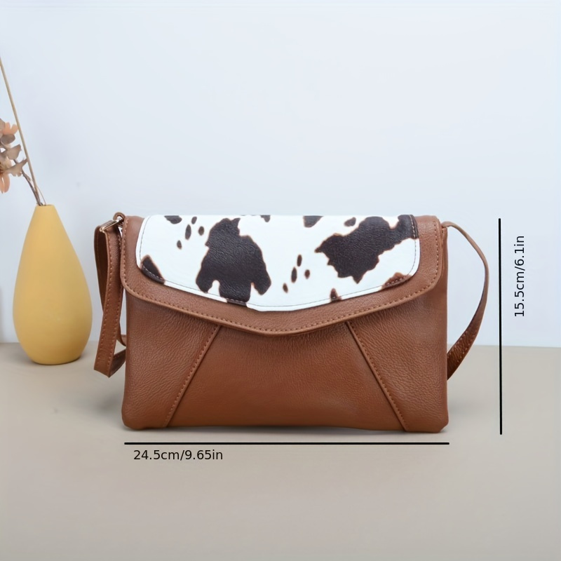 Cow Pattern Envelope Bag Women Color Contrast Crossbody Bag Temu