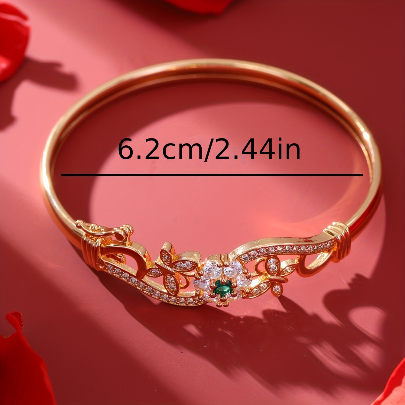 Golden Tone Butterfly Bangle Bracelet with Zirconia & Floral