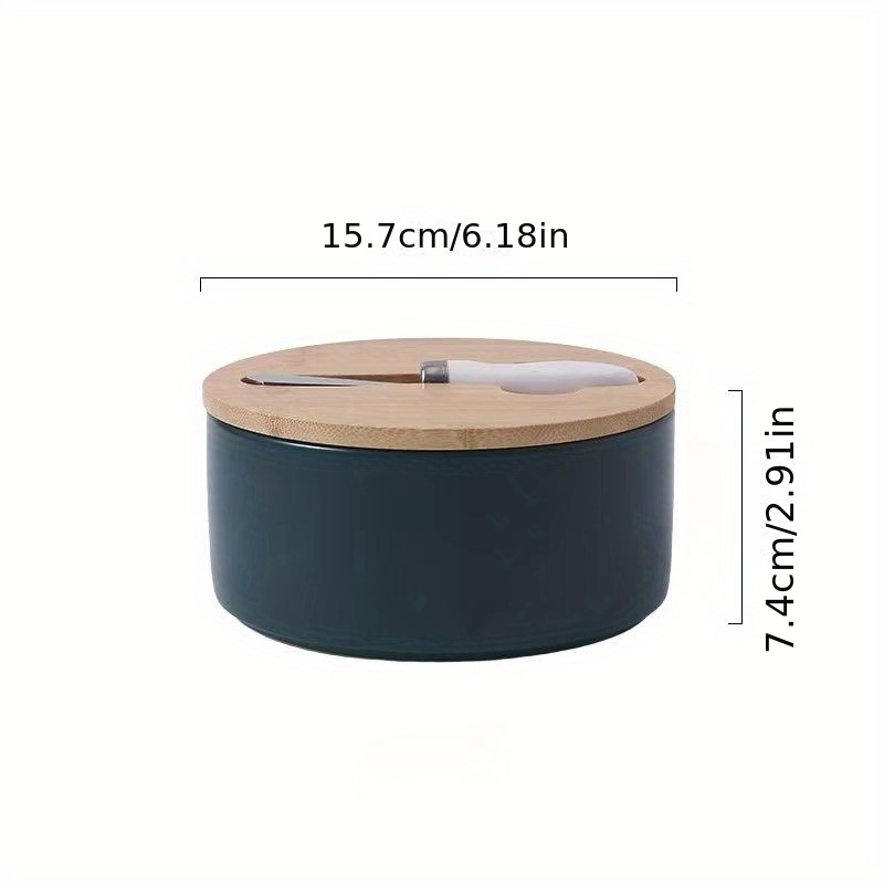 Large Capacity Ceramic Butter Box with Bamboo Lid