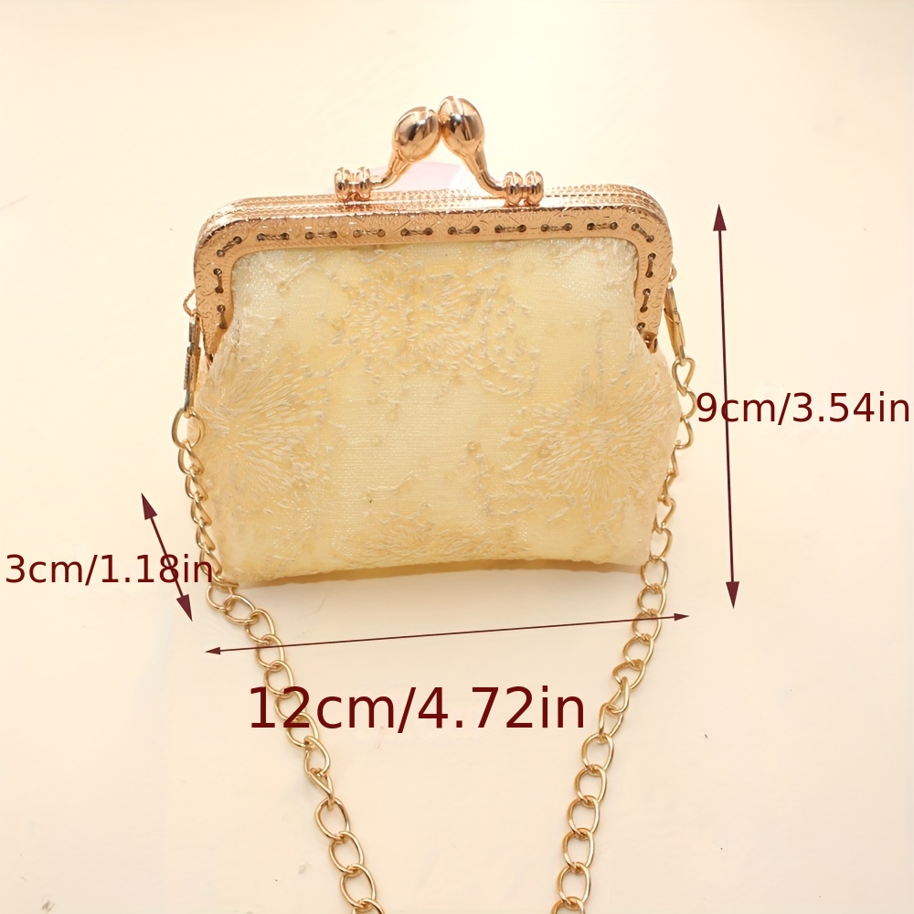 Embroidered Handbag Kiss Lock Square Bag Chain Strap