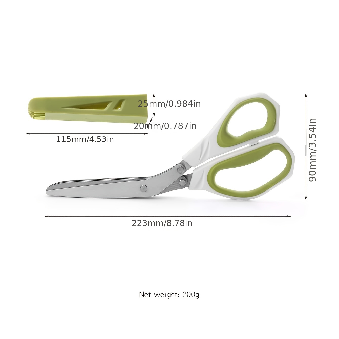 Five-Layer Vegetable Scissors Office Shredding Stainless Steel  Scissors(Green White)