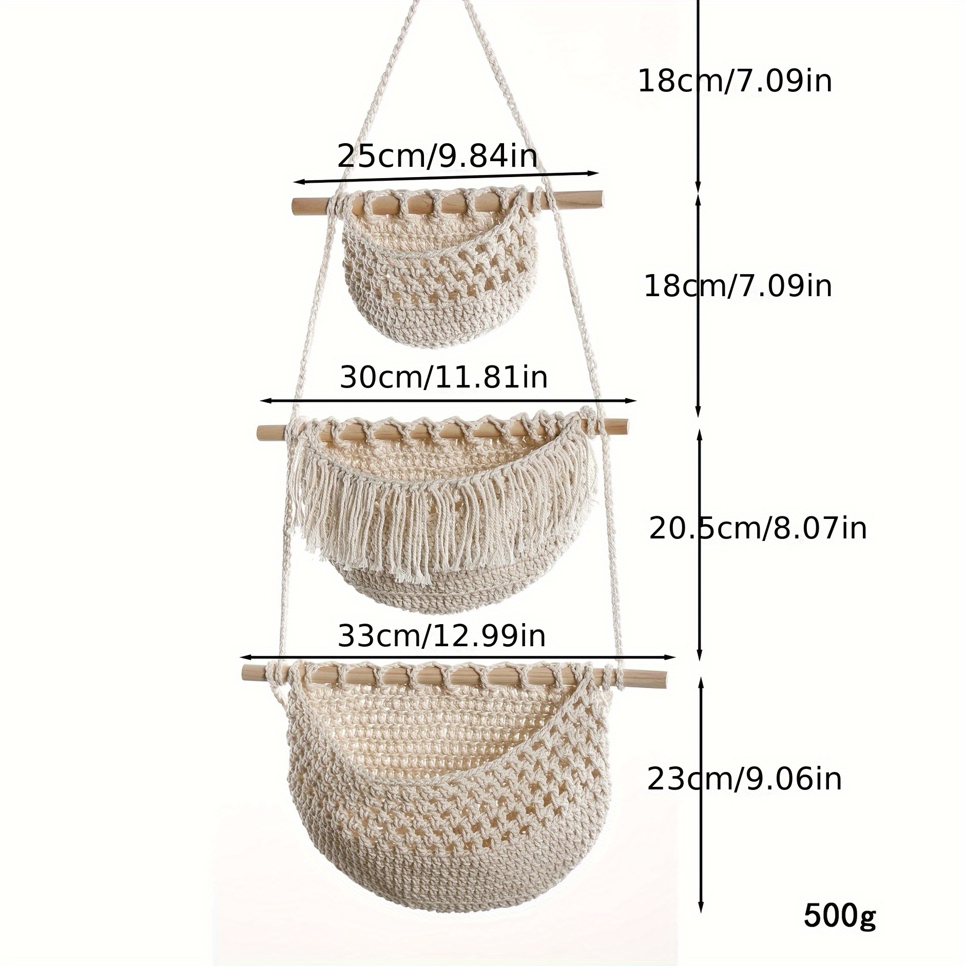 TEMU 3-tier Rope Wall Shelf With Hanging Basket - Multi- Fabric Storage Suitable For,,, Bathroom - Space- Open Shelf System For Towels,, Utensils,