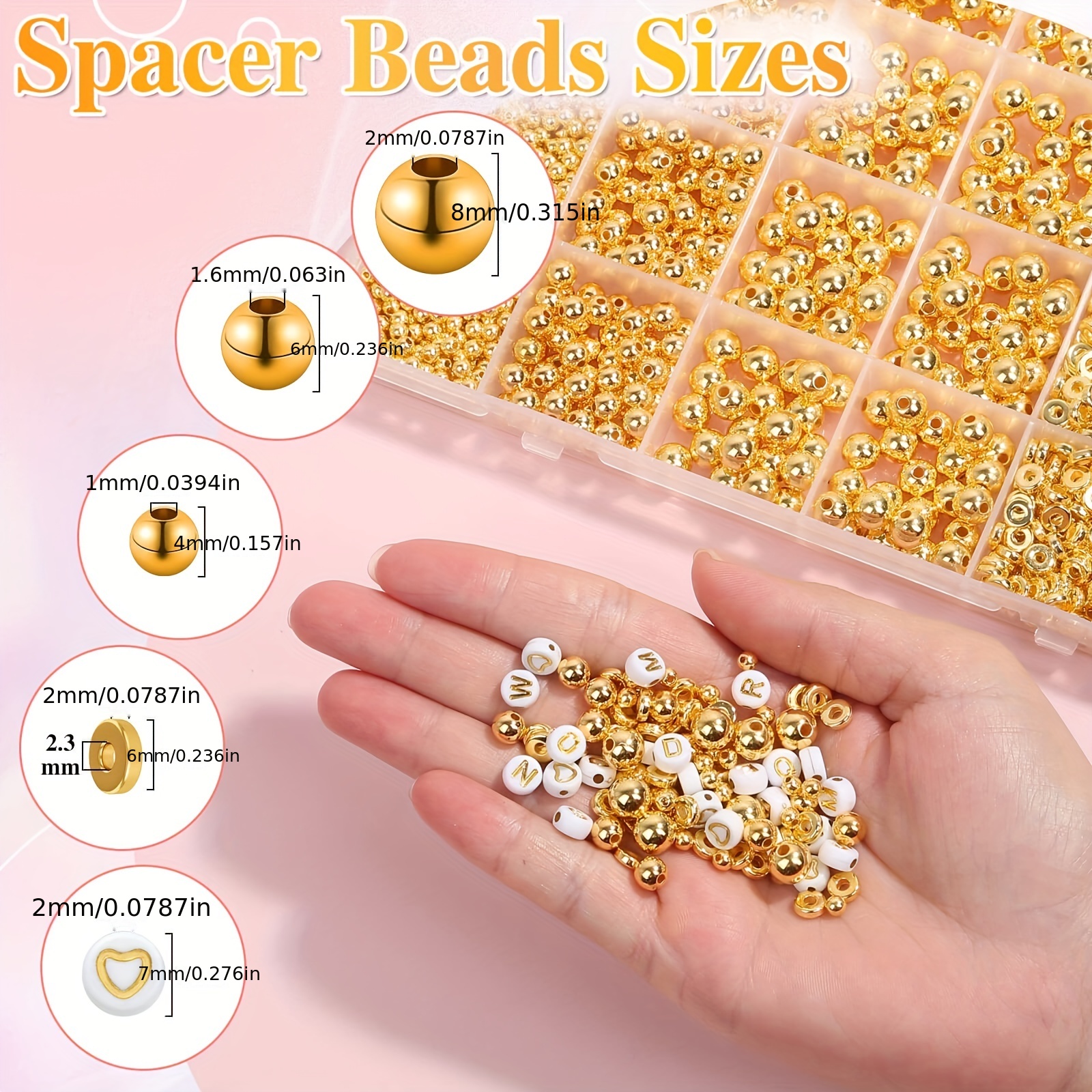 1250 Pcs Gold Spacer Beads for Jewelry Making, Gold Spacer Beads, Beads for  B