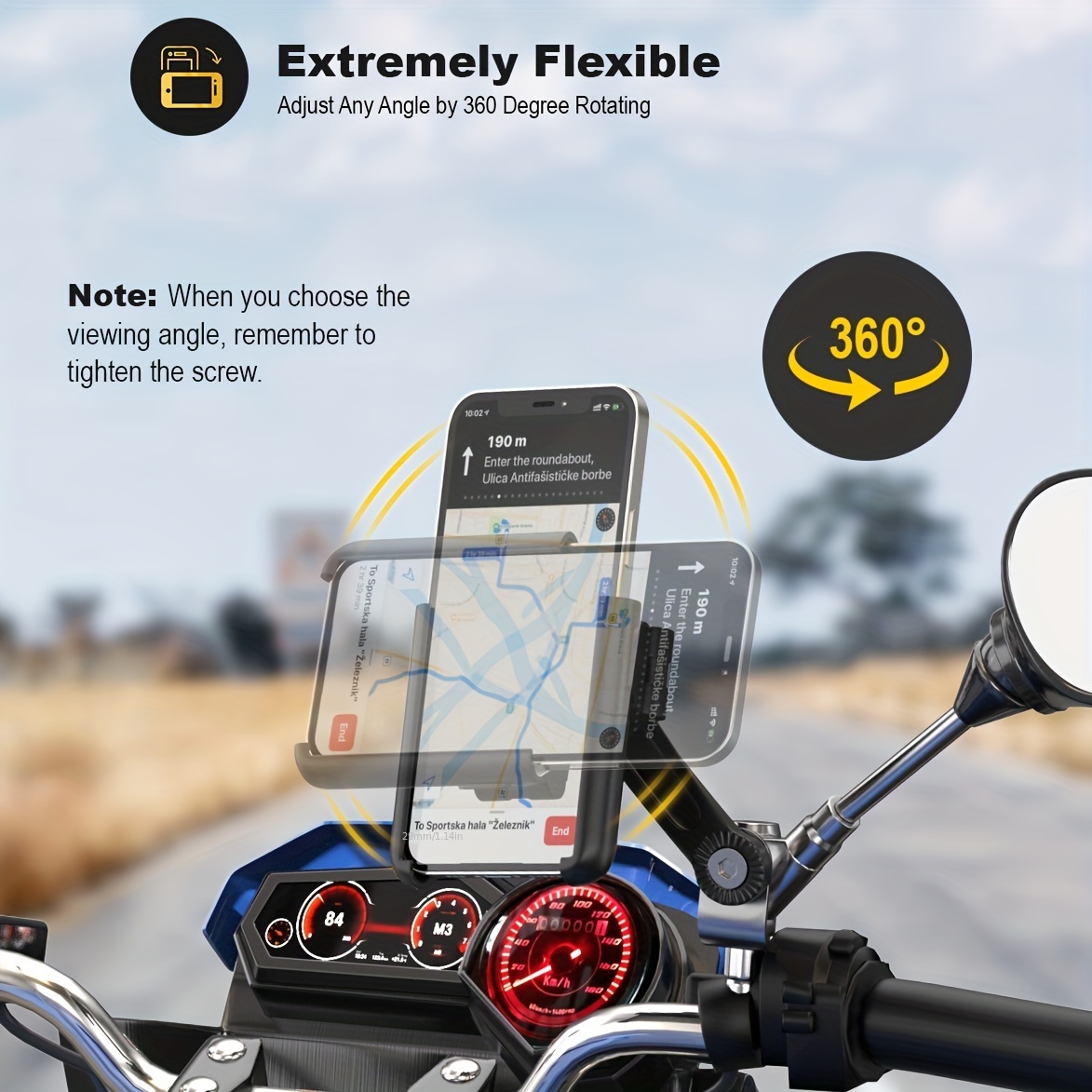 Soporte de teléfono para motocicleta, 1S de liberación rápida,  antivibración, soporte para teléfono inteligente de 3.5-7.0 pulgadas para  espejo de