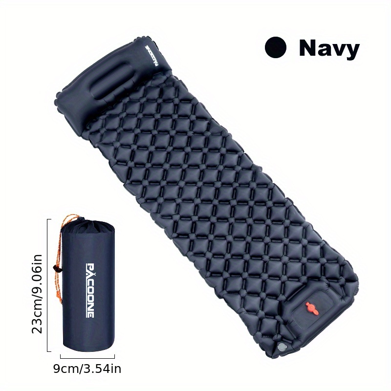   ultralight inflatable sleeping pad with pillow rectangular air mattress for camping hiking travel built in pump nylon fabric 1 person capacity travel essentials rectangular sleeping pad durable   camping gear
