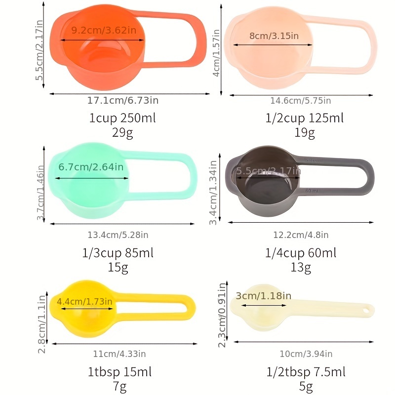  Measuring Cups and Spoons Set, Plastic Measuring Cup Set, Color Measuring  Spoons and Cups Plastic, Cute Measuring Cups and Spoons, Rainbow Plastic Measuring  Cups Set of 15 with 3/4 Cup Measuring