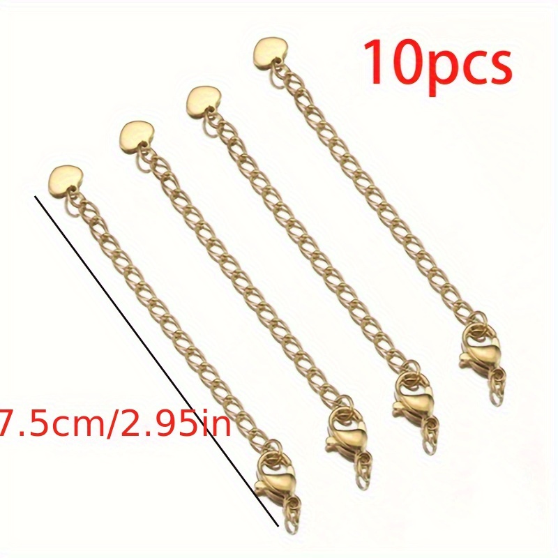 Image of 10pcs Stainless Steel Extension Tail Chain Lobster Clasps Connector Extended Chain For Bracelet Necklace Jewelry Making