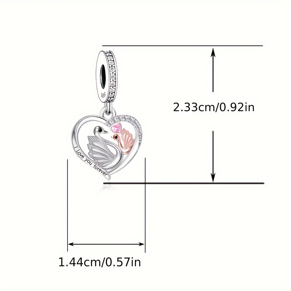 925 Silver Swan Heart Shaped Design Bracelet Charms