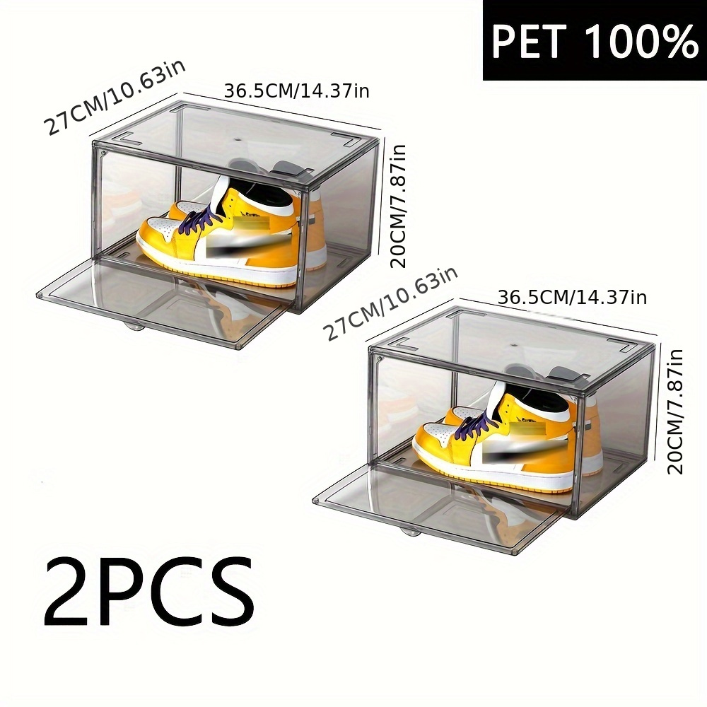 Transparent Shoe Storage Box With Door, Foldable Stackable Free