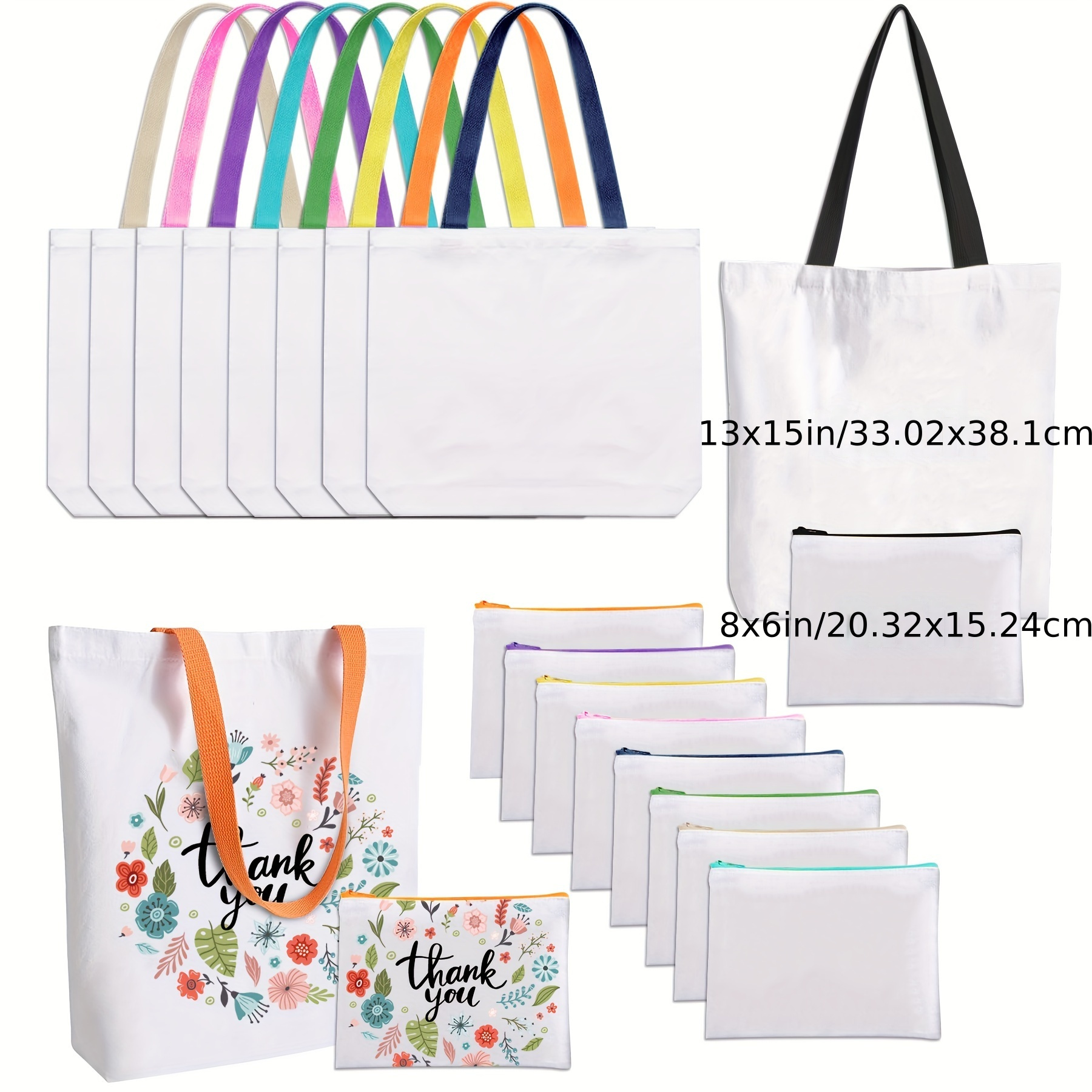 TEMU Coglljea Sublimation Tote Bag 20-pack, Blank Canvas Grocery Bags With Colorful Handles, Reusable Diy Heat Transfer Craft Canvas , Plain Makeup Bags For Customization, Shopping, And Promotion