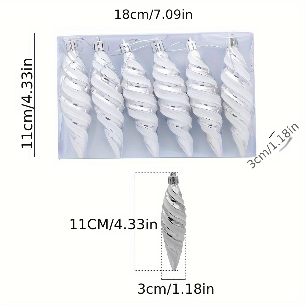 New 6pcs Decorative Thread Cone Christmas Ornaments Christmas Tree Decoration Props Painted Pointy Spiral Thread Christmas Ball Christmas Gift