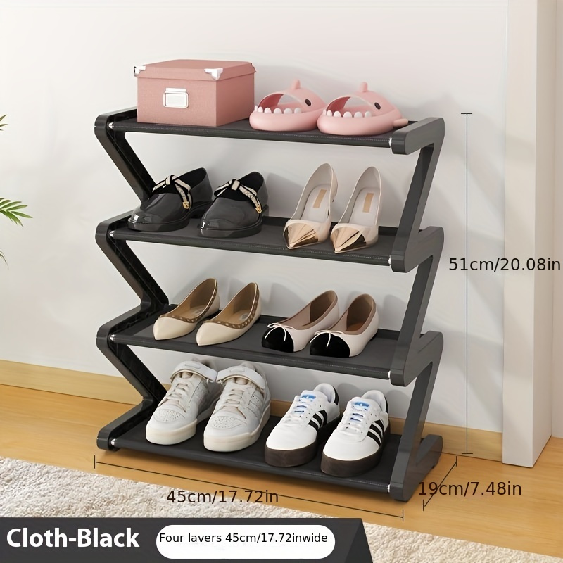 E-shop 4-stufiger freistehender Schuhregal – Z-förmiger stapelbarer Schuhschrank mit Metallrahmen & Kunststoffböden, Werkzeugfreie Montage, 4 kg
