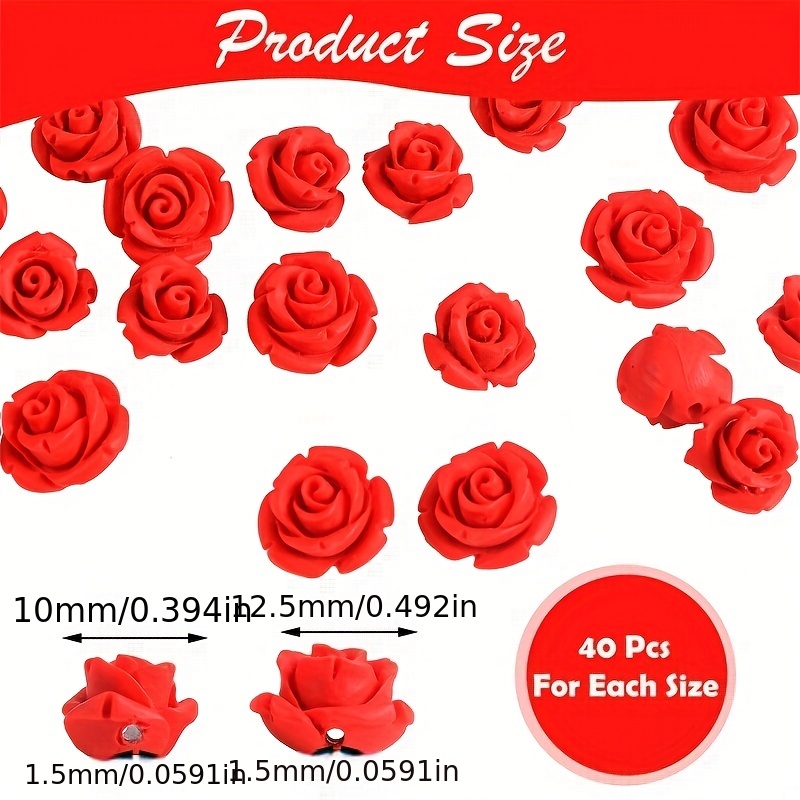 2 Styles Red Rose Flower Design Flat Back Resin Charms Loose - Temu