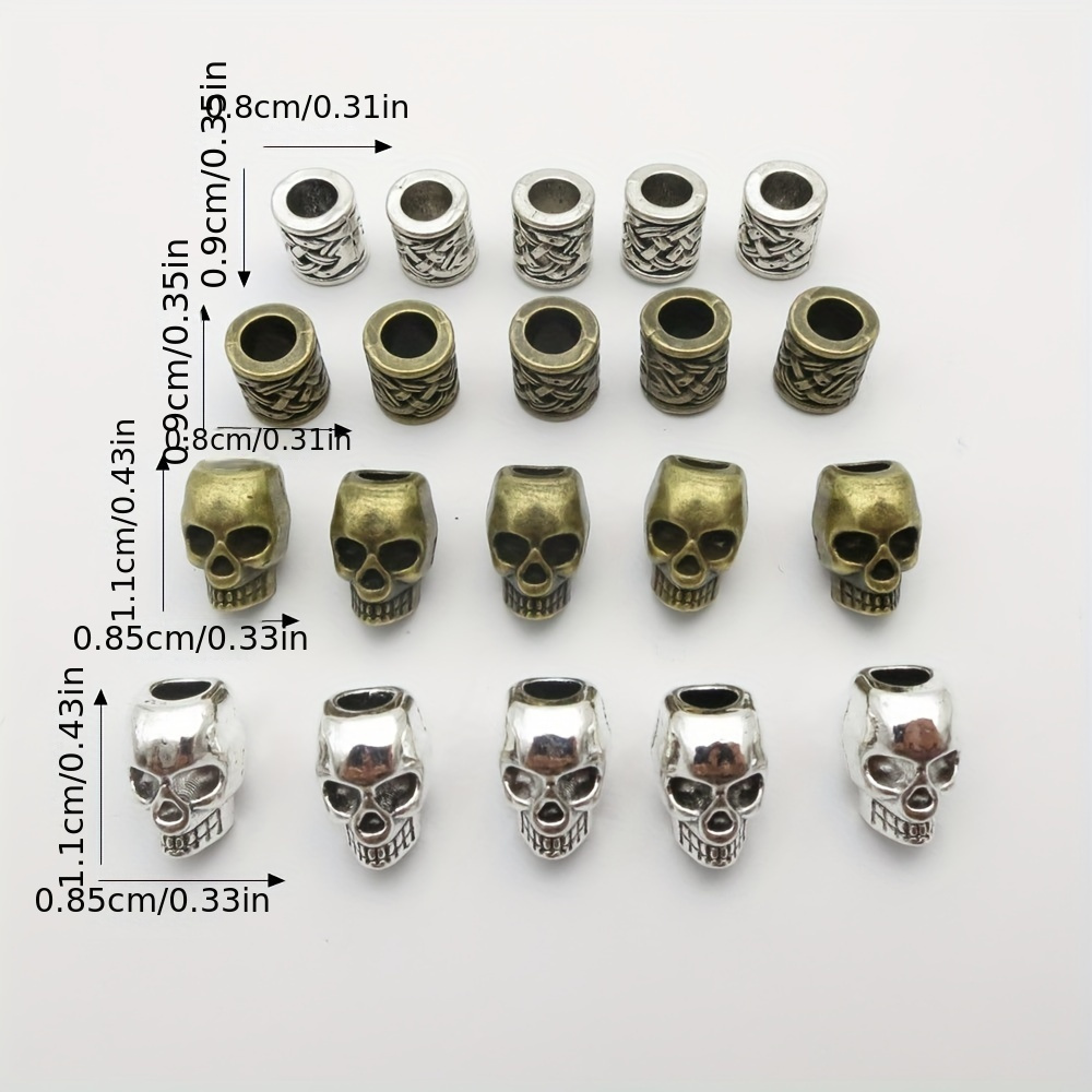 20pcs pack vintage silvery alloy skull head big hole beard hair dreadlock male loose beads vertical hole metal space beads diy jewelry findings details 3