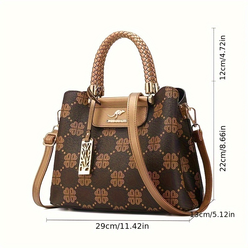 womens light luxury animal print tote bag genuine leather high quality handbag with detachable shoulder strap zipper closure large capacity for commuting work travel copper wine red work handbag elegant bucket bag polyester lined Product details 2