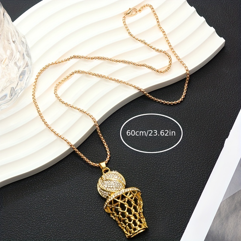 1pc Silver-color Alloy Basketball Hoop & Net Design Pendant With Rhinestone  Decor Sports Trendy Necklace