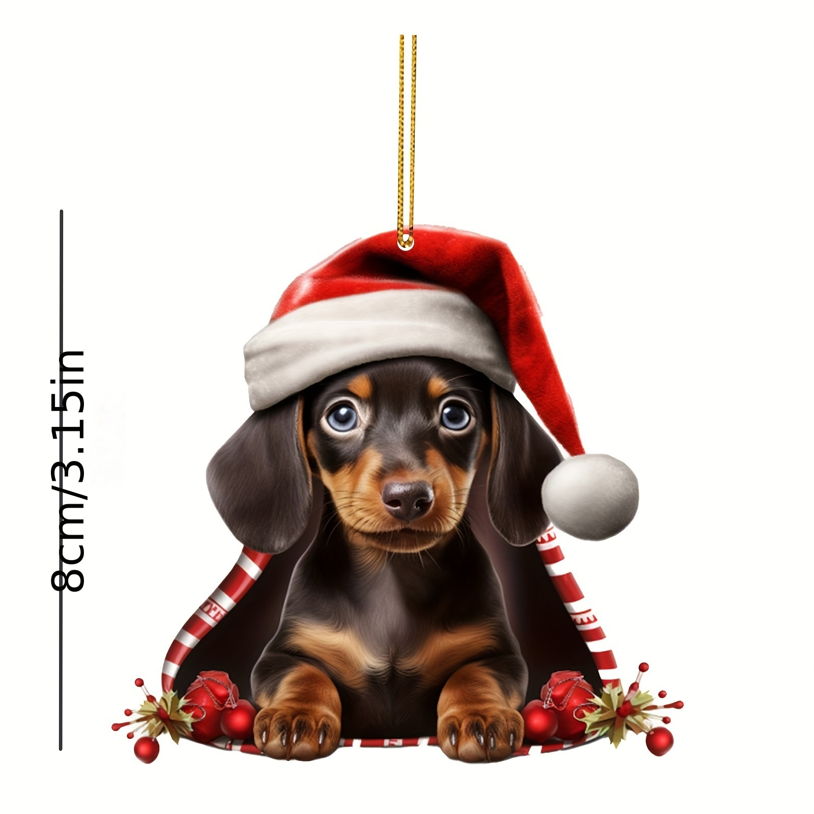 Cute Iittle Dog Decoration Pendant Wearing A Christmas Hat, 2d Acrylic Flat  Car Pendant, Home Decoration, Phone And Bag Keychain Accessories! - Temu