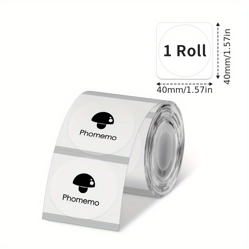 Phomemo Thermal Labels For M110/m220/m221/m120/m150//m260 Label Printers, 1.57" (40mm), 180 Labels/roll, High-quality Transparent Stickers For Barcode/address/shipping/logo