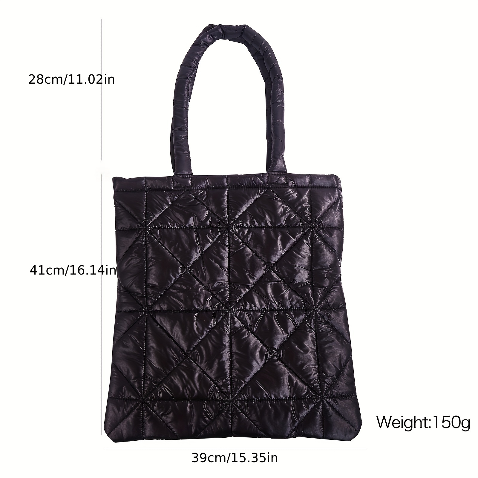 Puffer Tote Bag, Trendy Luxury Chic Quilted Cotton Padded Designer Handbags  for Women, Winter Soft Puffer Shoulder Bag. BLACK