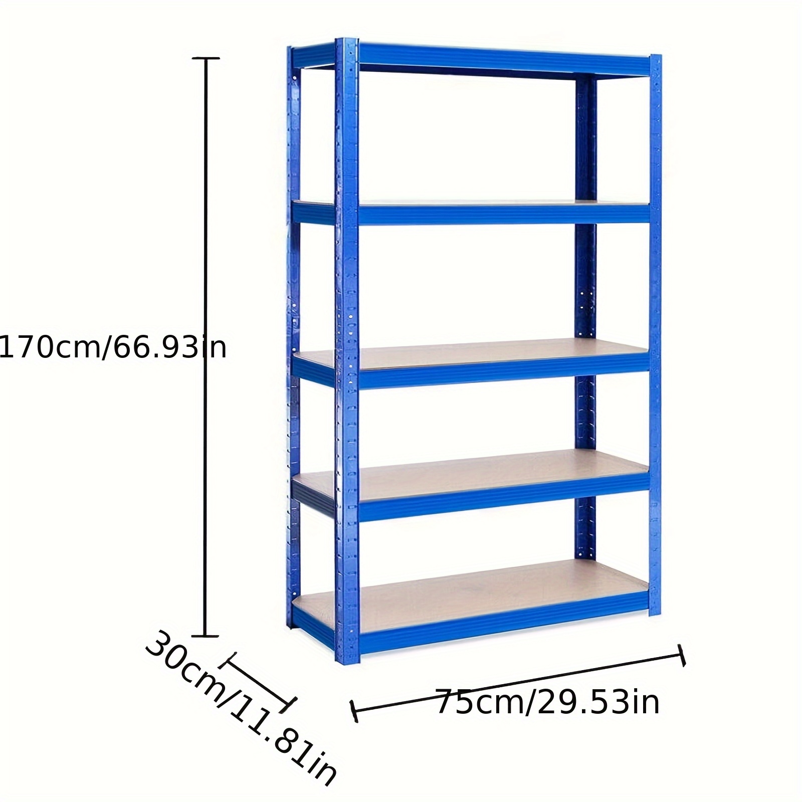 E-shop 5-Etagen Schwerlast-Metallregal ohne Schrauben, Garagenregal, Blau 170cm×75cm×30cm, Regalbodenbelastbarkeit 175kg, Gesamtbelastbarkeit 875kg,