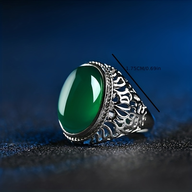 Men's Chrysoprase Silver Ring Adjustable Domineering Emerald Men's Ring