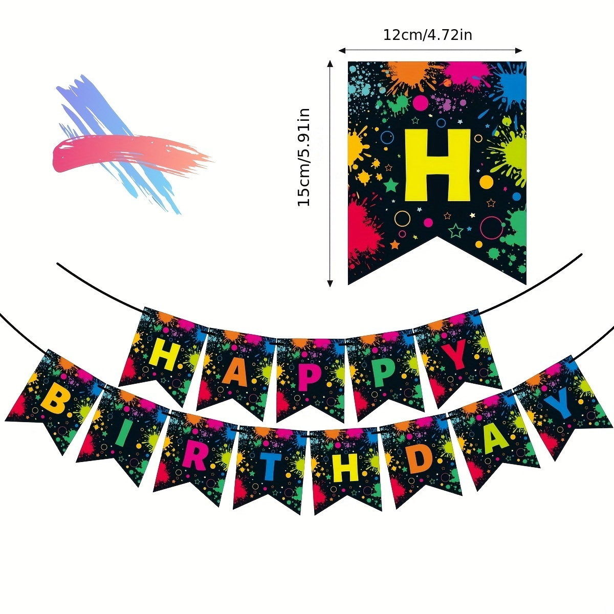 Image of 1 Set Happy Birthday Banner, Colorful Graffiti Camouflage Fireworks Design, Paper Party Decoration For Baby Shower, Birthday, Gender Reveal - No Electricity Needed