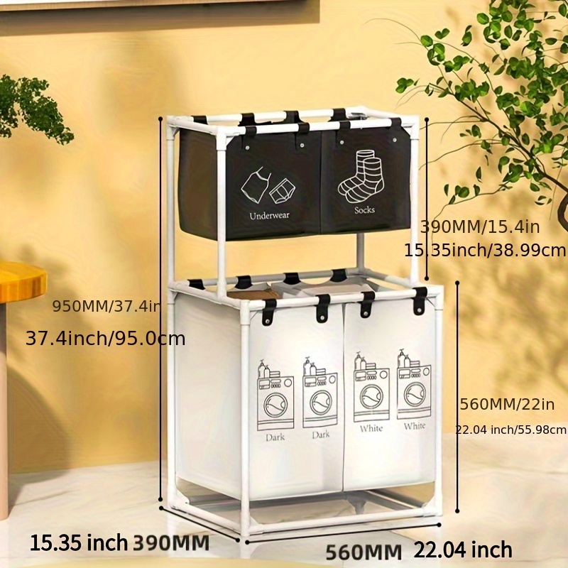TEMU Multi-functional 2-tier Clothing Storage Hamper 4 Removable Laundry Bags & Laundry Supplies Included, Laundry Baskets, Laundry Storage And