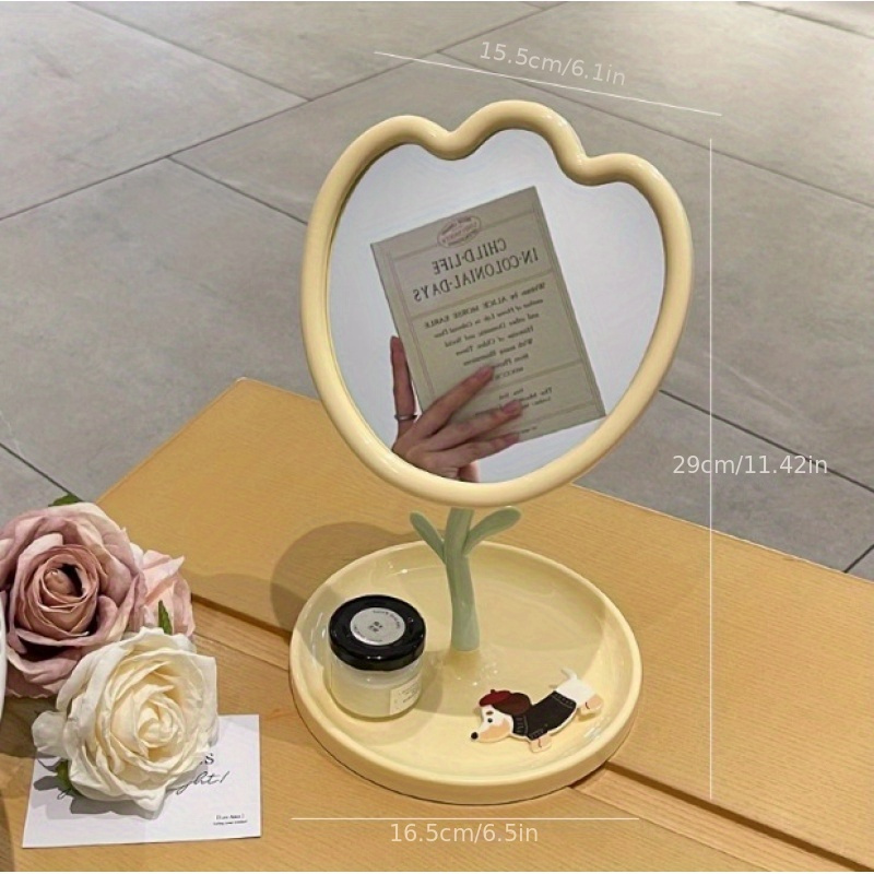 TEMU Espejo de Maquillaje con Forma de Flor, Espejo de Tocador de Escritorio para Chicas en , Espejo de Belleza de Mesa con Soporte, Escritorio de