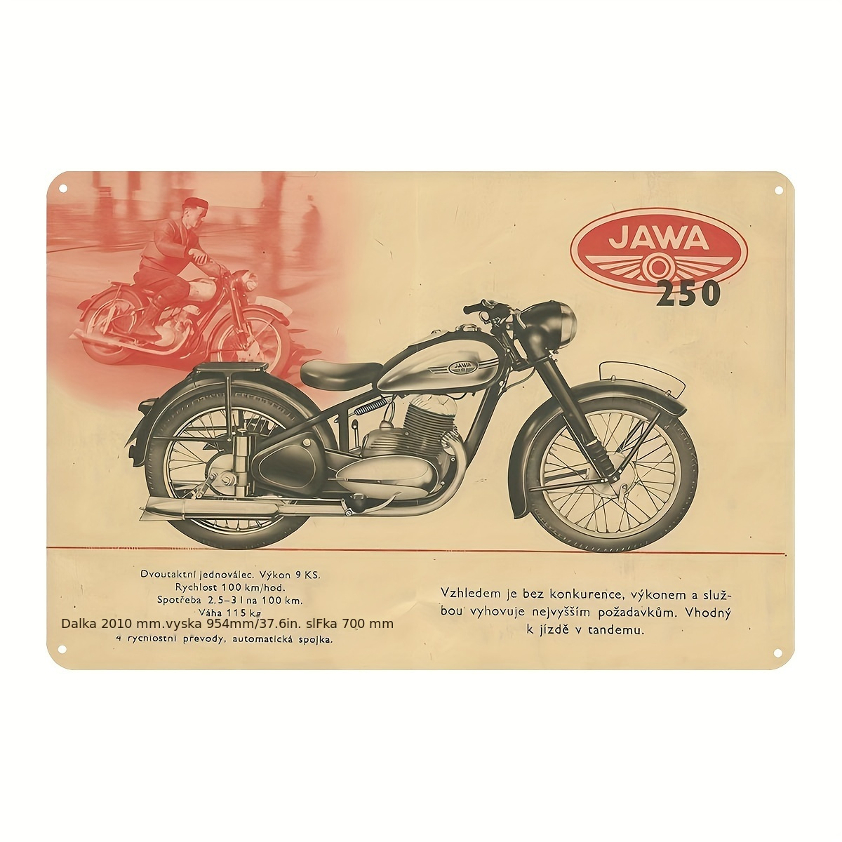 

Jawa Motorcycle Vintage Metal Tin Sign (8"x12") - Perfect For Man Cave, Garage, Or Farmhouse Decor | Earthy Tan Wall Art