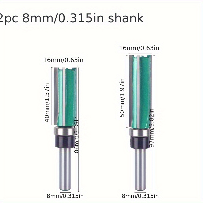 4 Edge Bearing Straight Cutter Paint Green Woodworking Milling Cutter With 4 Tooth Slotted Handle With Bearing Trimming Machine Tool Head