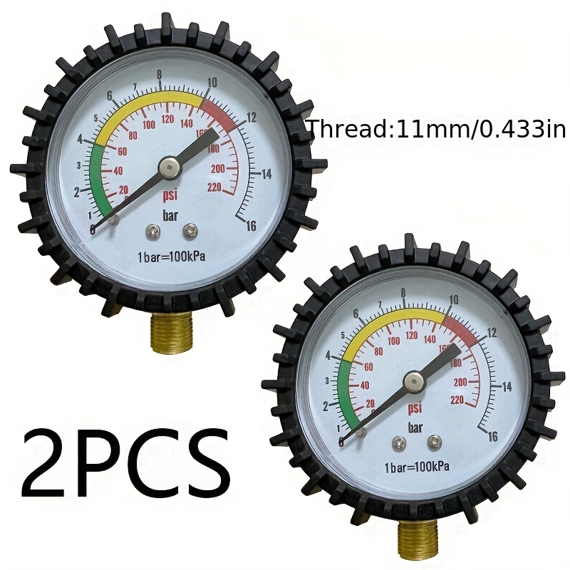 2pcs Mechanical Pressure Gauge Industrial Tire Pressure Gauge With 11mm Thread