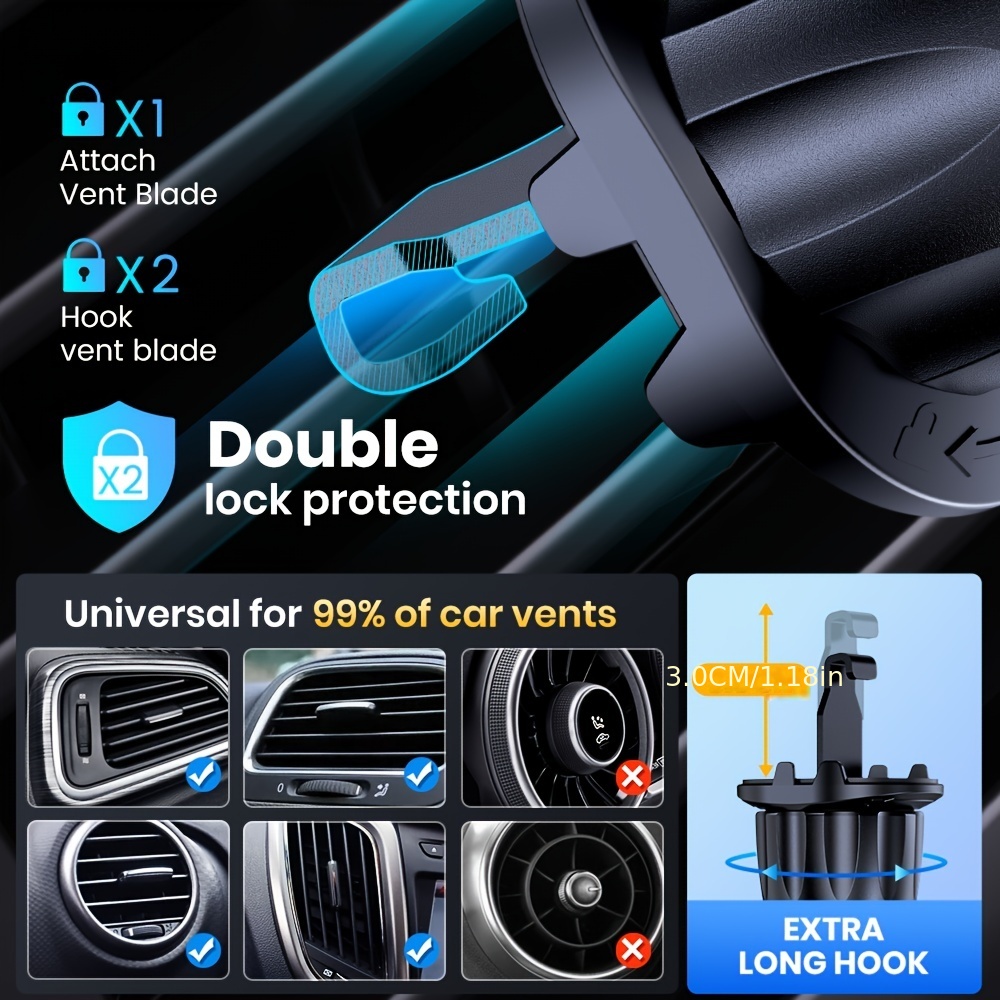 TOLLEFE Car Phone Holder, [Thick Cases Friendly] Car Phone Holder Mount,  Hands-Free Phone Mount for Car Fit for iPhone for Samsung and Smartphone