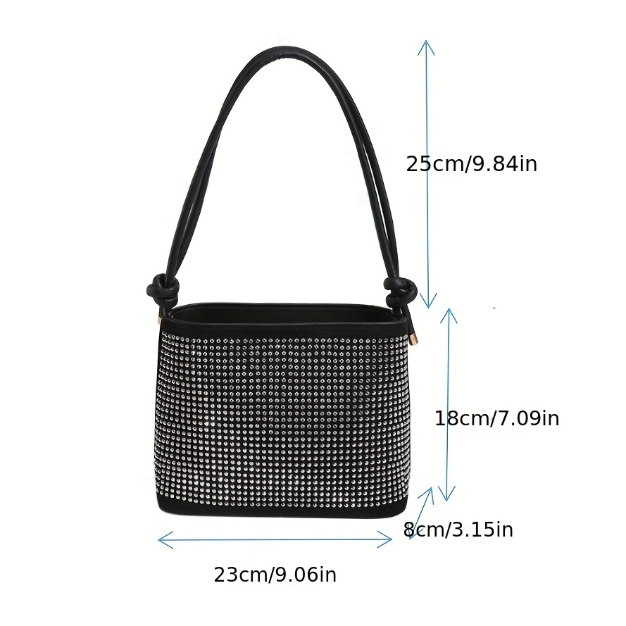 Rhinestone Decor Mini Bucket Bag, Lightweight Chain Versatile Shoulder Bag,  Shiny Portable Top Handle Handbag - Temu