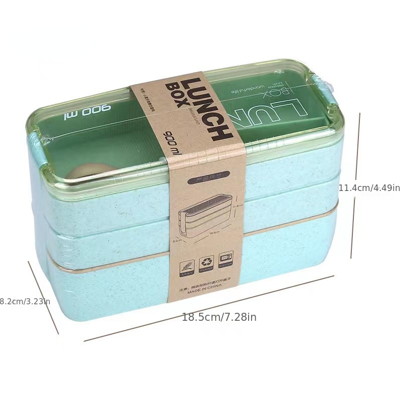 3 Layer Lunch Box Spoon Fork Dinnerware Bento Box Set Food Storage Microwave