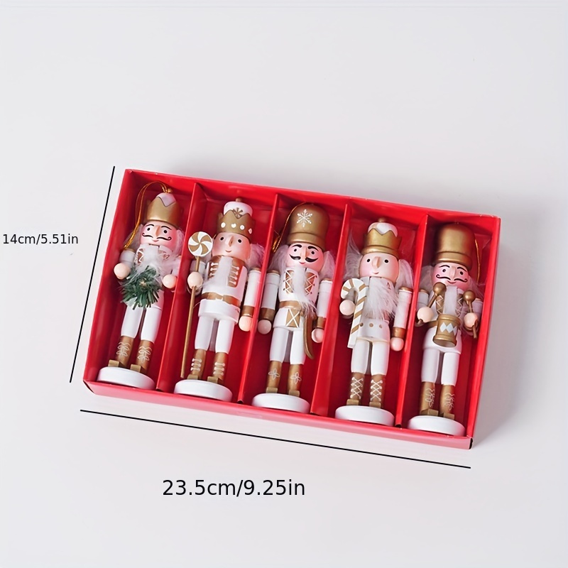 TEMU 5-piece Nutcracker Ornament Set: Festive Christmas Tree Toppers - Wooden, Battery-free, Perfect For Home Decor